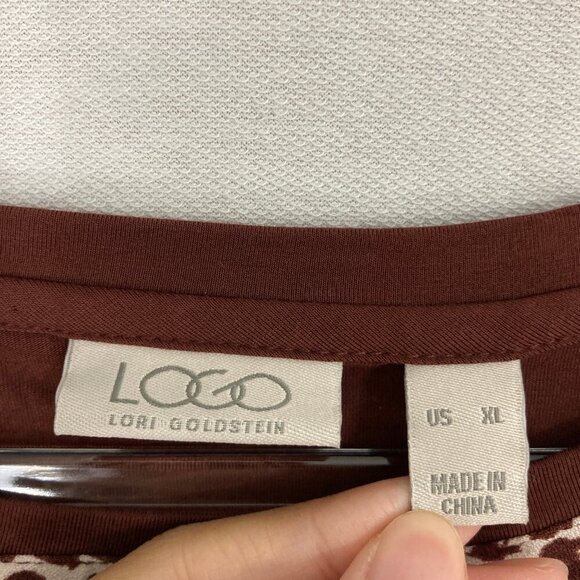 LOGO Lori Goldstein Brown Cream Animal Print Pocket Stretch Casual Top XL - Picture 2 of 10